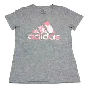 Adidas Women's Gray Cotton Pink Logo Graphic Amplifier T-Shirt